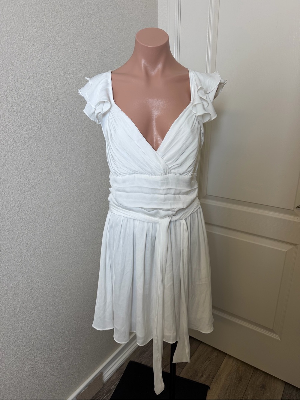Selfie Leslie White Ruffled Wrap Mini Dress